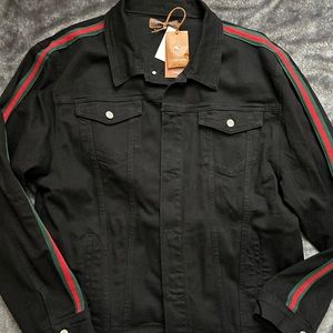 Men’s Black Denim with Red and Green Stripe Jacket 3XL